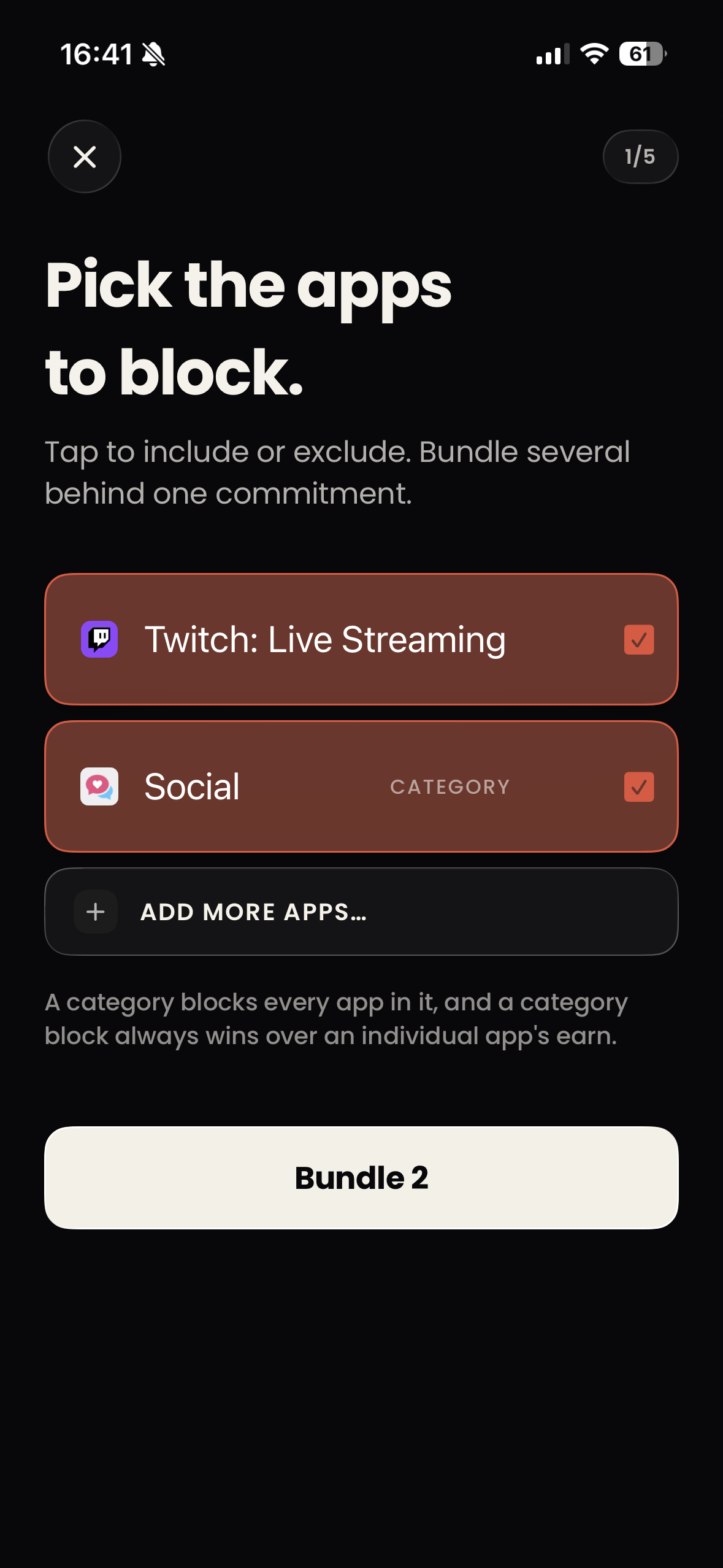 The wizard: pick the apps, then block the websites too with Plus